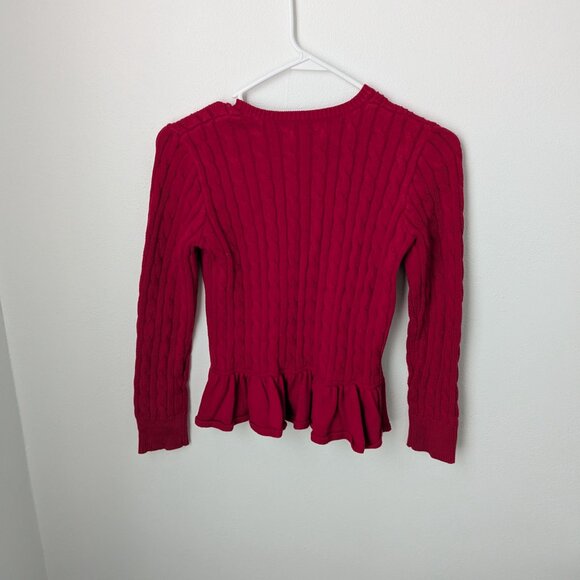 Ralph Lauren Girl's Red Flared Waist Button Up Sweater, 12/14 Large - Picture 3 of 6